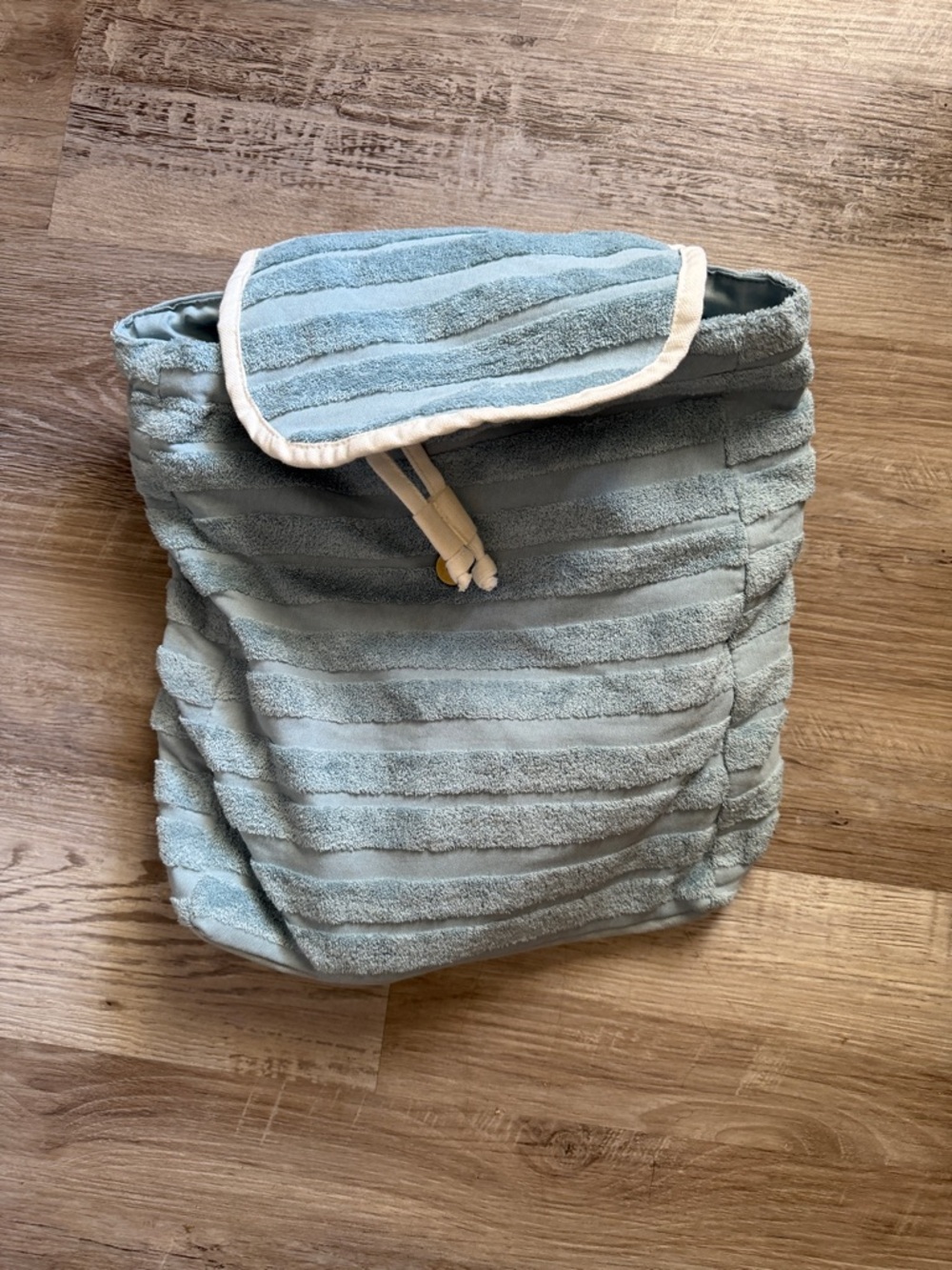 NWT Lu & Elle Vacay Everyday Striped TerryCloth Drawstring Backpack in Pale Blue
